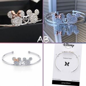 NWT Minnie & Mickey Crystal Cuff Bangle Rose Gold Two Tone Fine Silver Plated